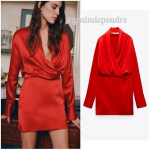 Rare! Zara Studio LImited Edition Red Satin Drape Front Mini Dress XS